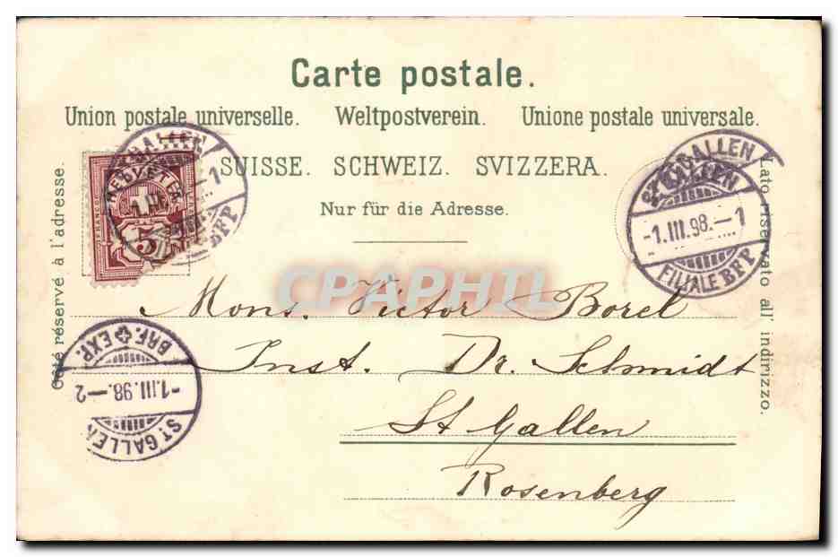 CPA Bateau Suisse Lac leman Fleurs carte 1898 rare — Back