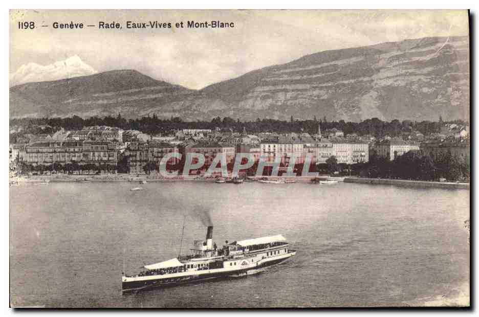 CPA Geneve Rade Eaux Vives et Mont Blanc Bateau 
