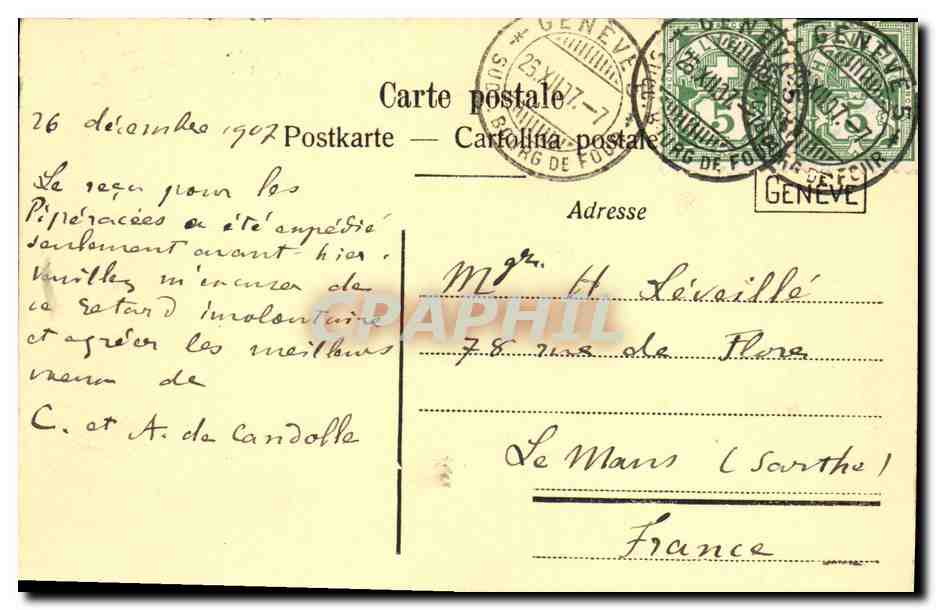CPA Geneve Vue generale et le Mont Blanc  — Rückseite