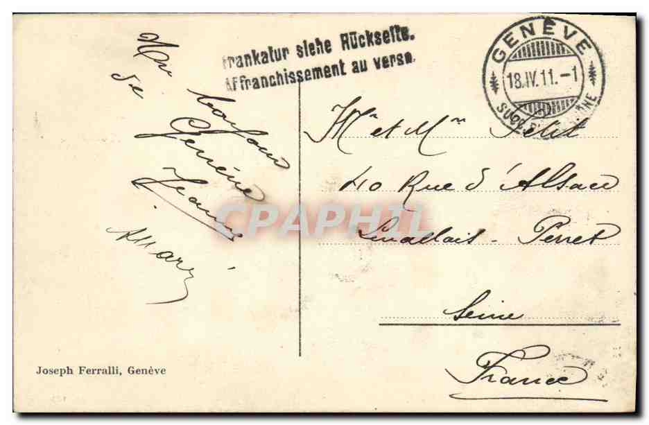 CPA Geneve Rade et jet d eau Bateau — Verso