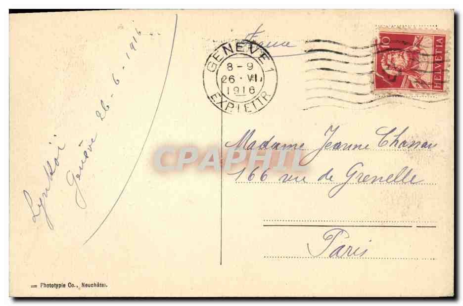CPA Geneve et le monument Brunswick  — Verso