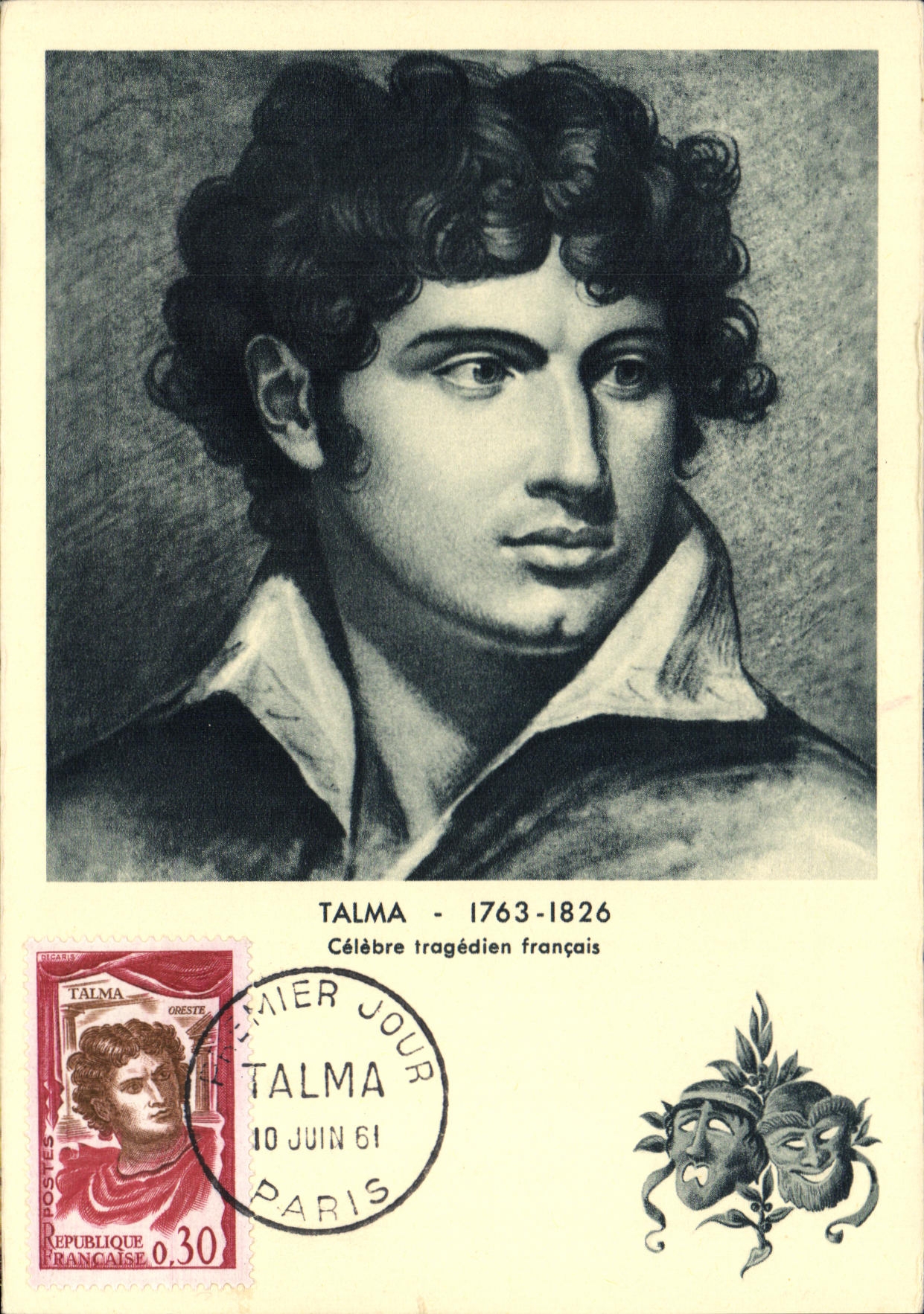 Carte maximum Talma Tragedien Theatre ne a Paris 1763 1826