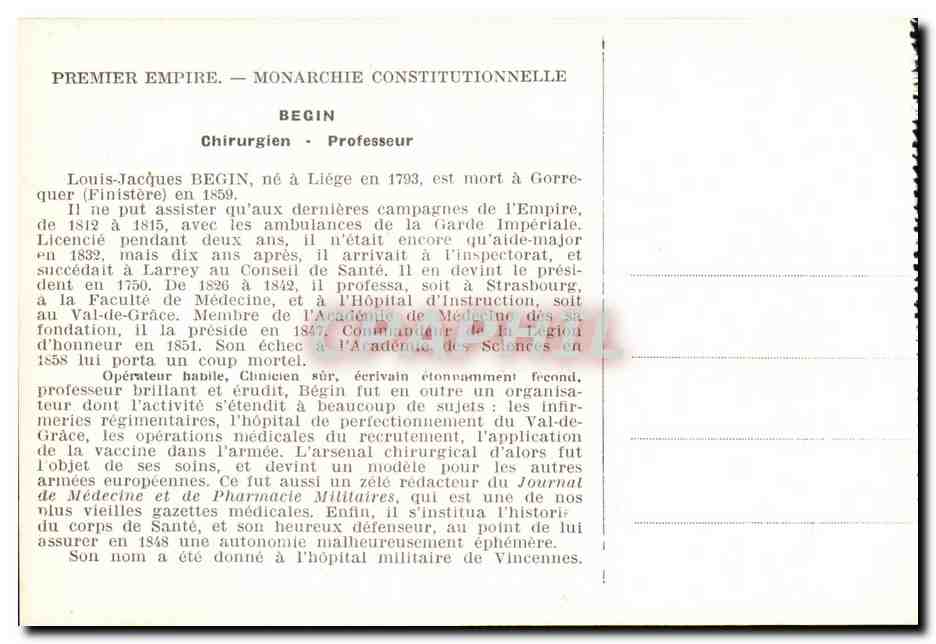 CPA Louis Jacques Begin 1793 1859 Chirurgien — Rückseite