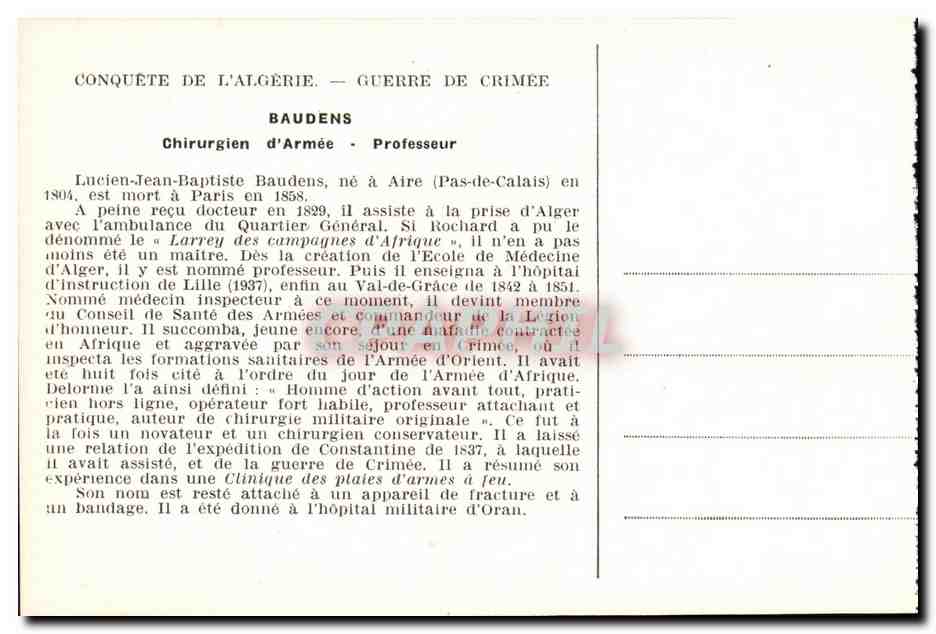 CPA Lucien Jean Baptiste Baudens 1804 1858 Chirurgien d armee — Rückseite