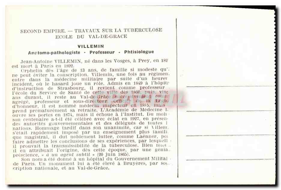 CPA Jean Antoine Villemin 1827 1892 — Rückseite