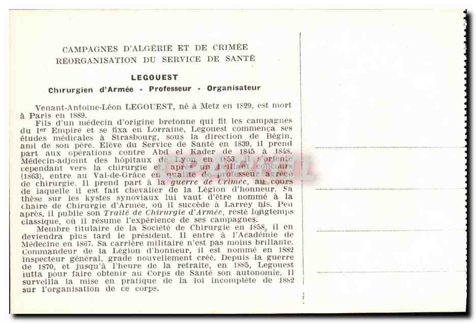 CPA Venant Antoine Leon Legouest 1829 1889 Chirurgien d armee — Rückseite