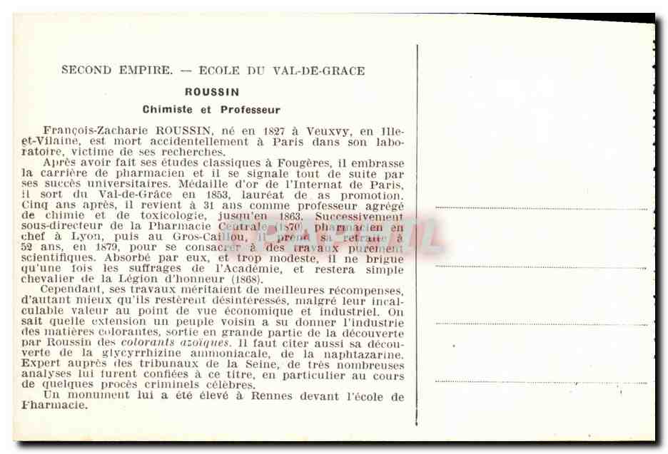 CPA Francois Zacharie Roussin Chimiste — Rückseite