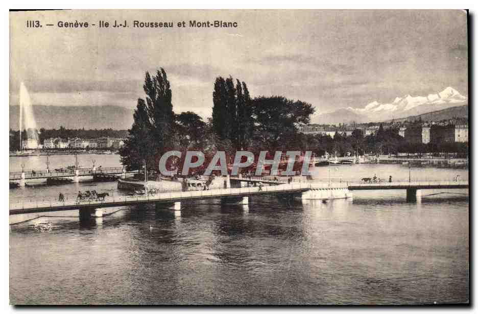 CPA Geneve Ile JJ Rousseau et Mont Blanc 