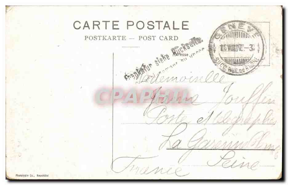 CPA Geneve et pont de la Coulouvreniere  — Verso