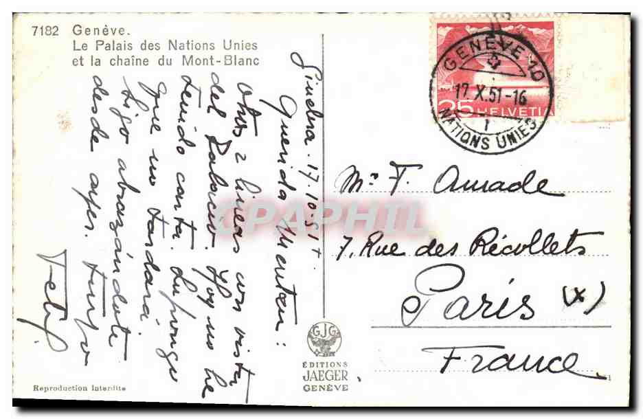 CPA Geneve Le palais des Nations Unies et la chaine du mont Blanc  — Rückseite