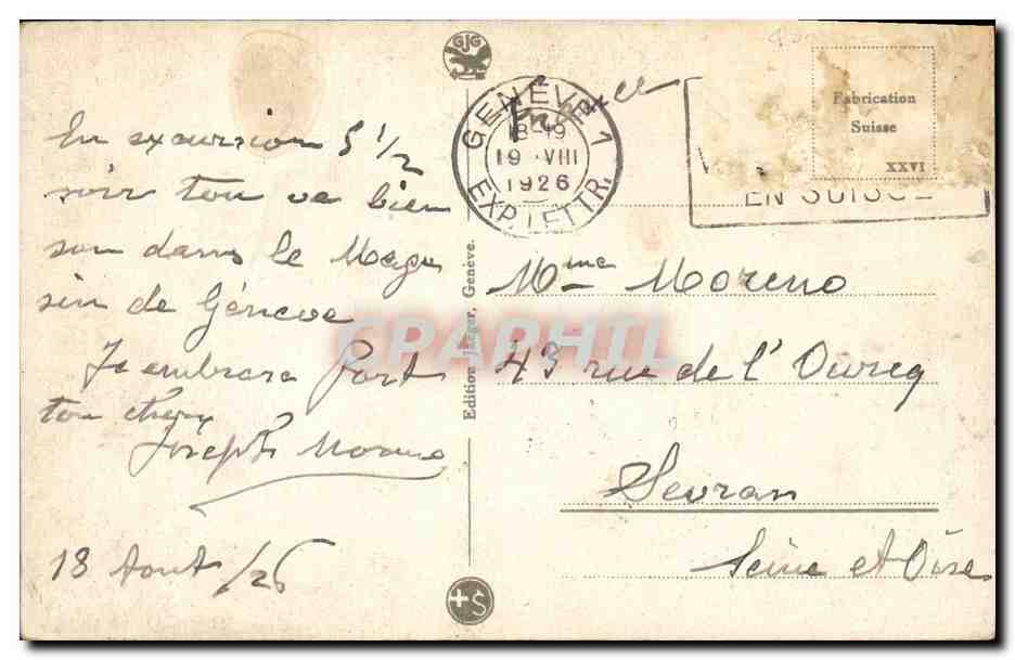 CPA Geneve et le Mont Blanc  — Rückseite