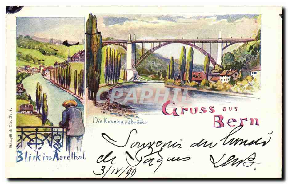 CPA Suisse Bern Gruss Blick ins Aarethal CArte 1899