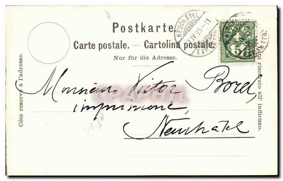 CPA Suisse Bern Gruss Blick ins Aarethal CArte 1899 — Rückseite