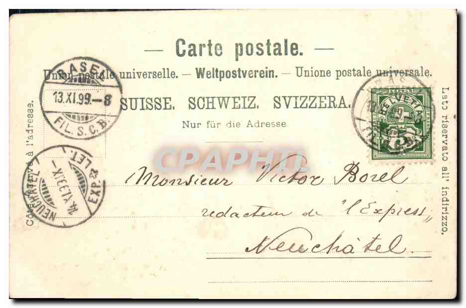 CPA Suisse Gruss aus Basel Munster Carte 1899 — Back