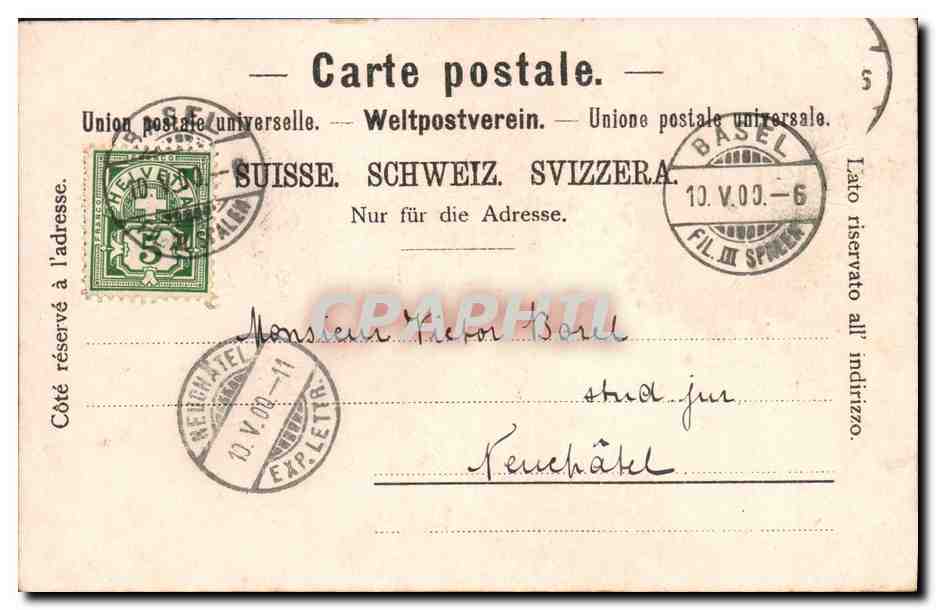 CPA Suisse Gruss aus Basel Strassburger Denkmal — Rückseite