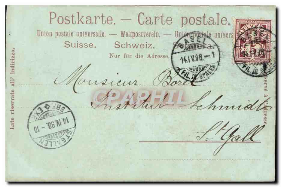 CPA Suisse Gruss aus Basel St Jacob Denakmal Carte 1898 — Rückseite