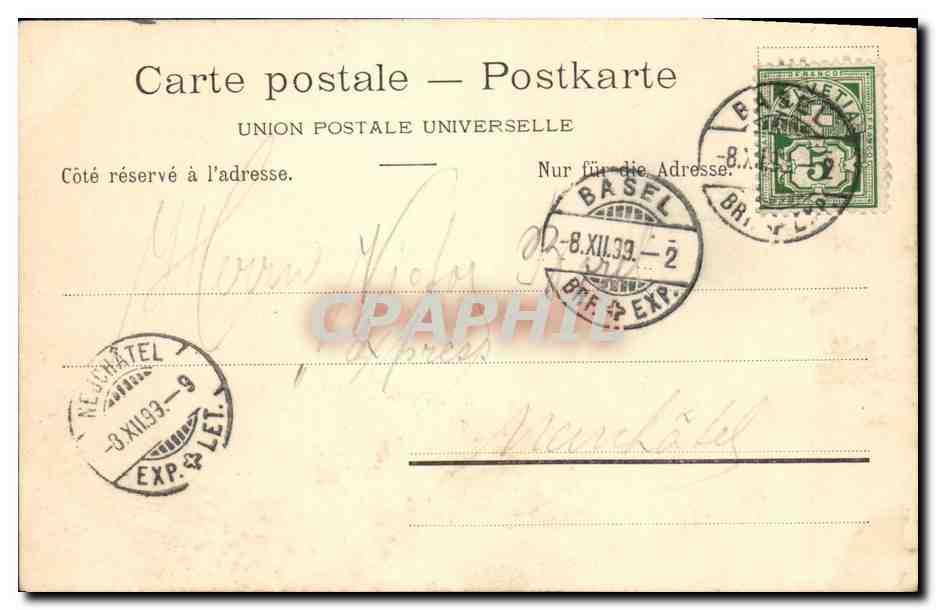 CPA Suisse Gruss von Basel Carte 1899 — Rückseite
