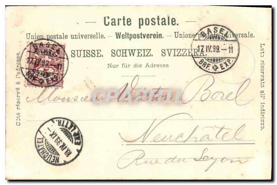 CPA Suisse Gruss aus Basel Clarastrasse Carte 1899 — Rückseite