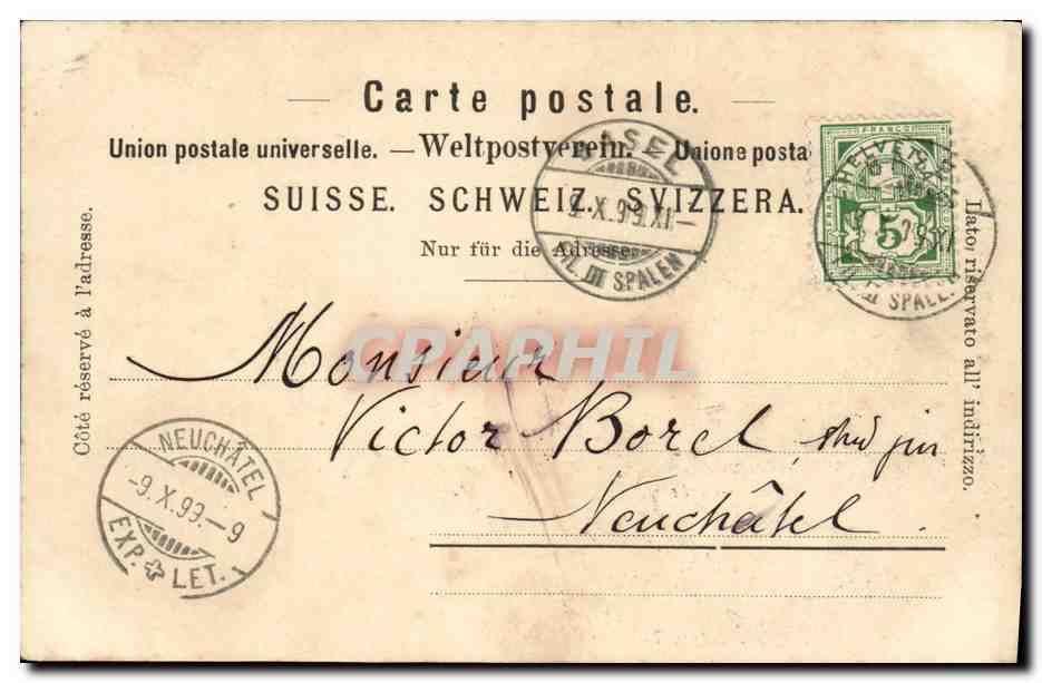 CPA Suisse Basel Univesitatsbibliothek carte 1899 — Rückseite