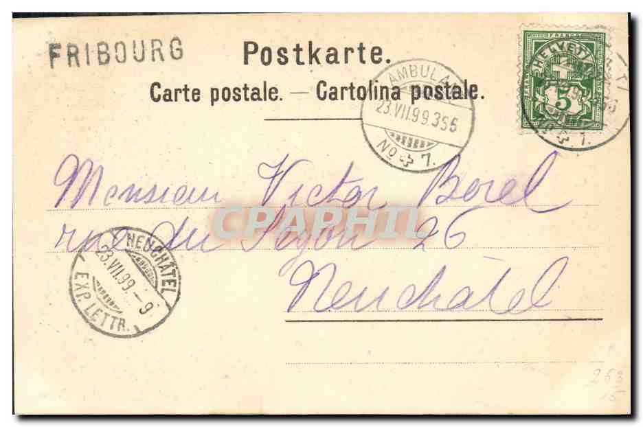 CPA Suisse Fribourg CArte 1899 — Rückseite
