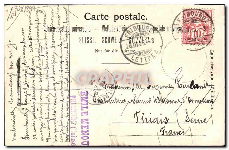 CPA Suisse Fribourg Les deux ponts suspendus  — Verso