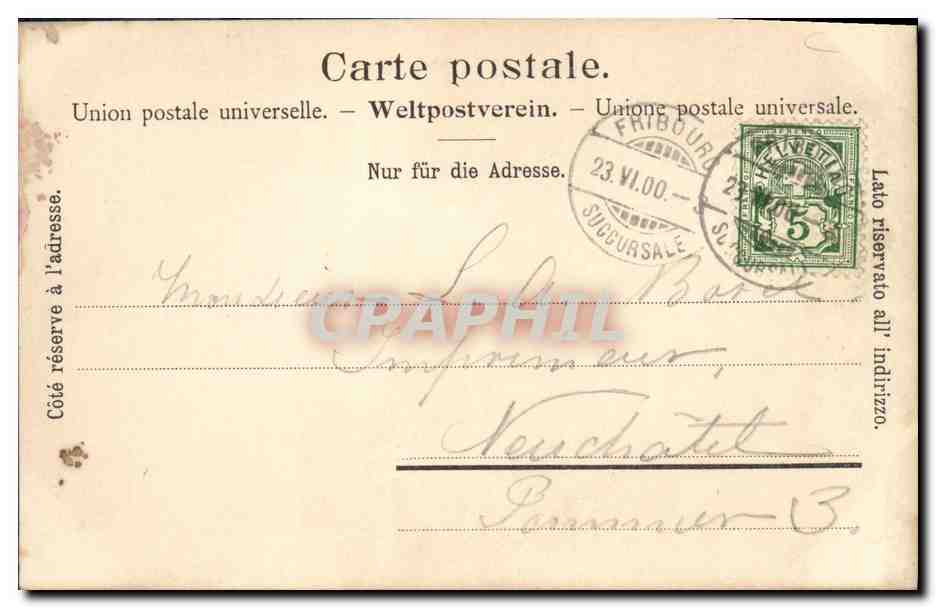 CPA Suisse Fribourg et le pont suspendu — Verso