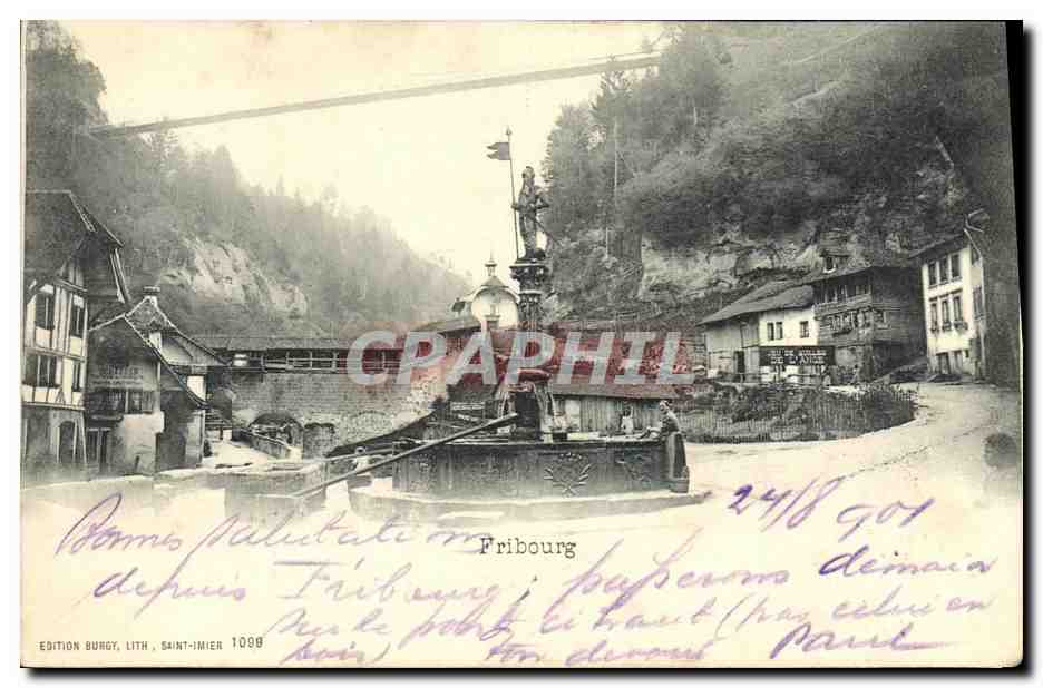 CPA Suisse Fribourg Jeu de quilles de l ange µPuits 