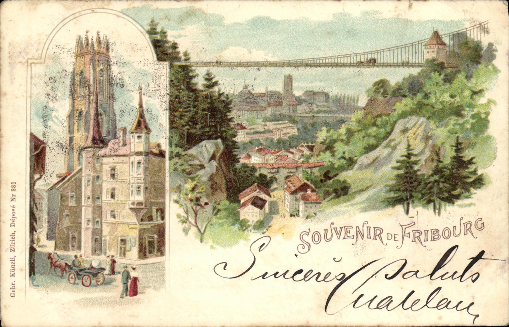 CPA Suisse Souvenir de Fribourg Carte 1899
