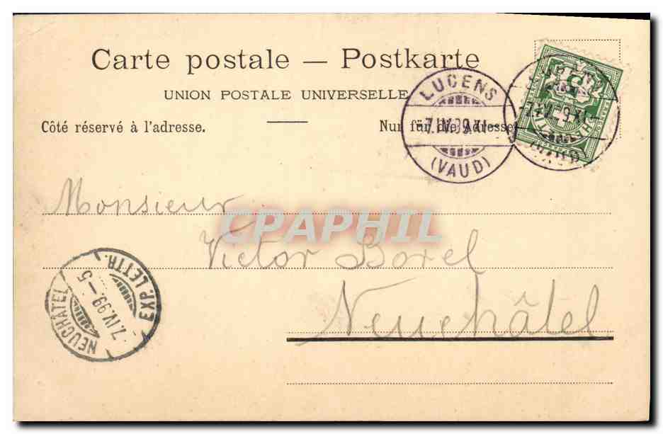 CPA Suisse Fribourg et le grand pont suspendu Carte 1899 — Back