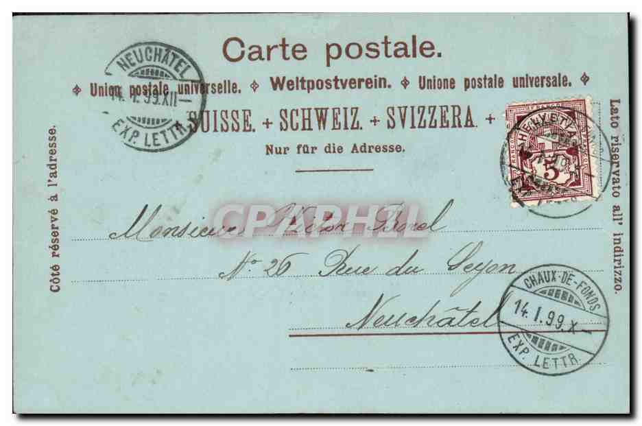 CPA Suisse La Chaux de Fonds Carte 1899 — Rückseite