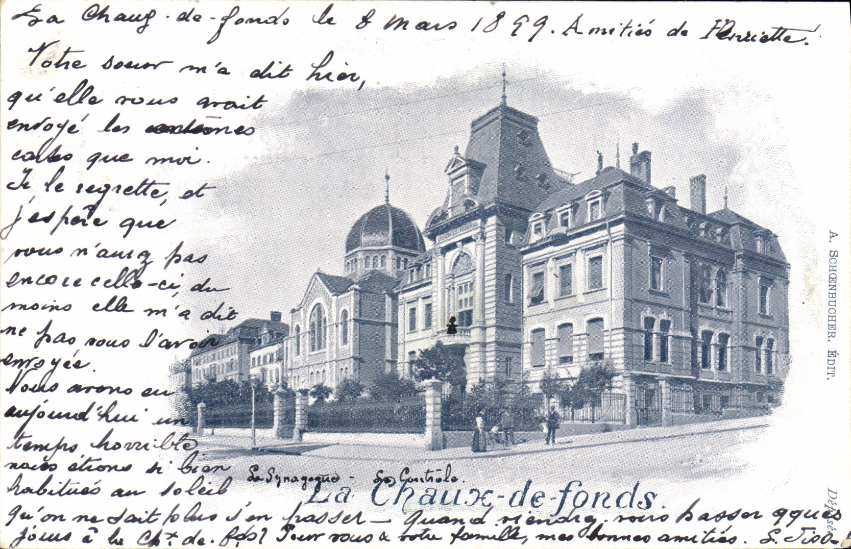 CPA Suisse La Chaux de Fonds La synagogue Judaica Judaïca CArte 1899