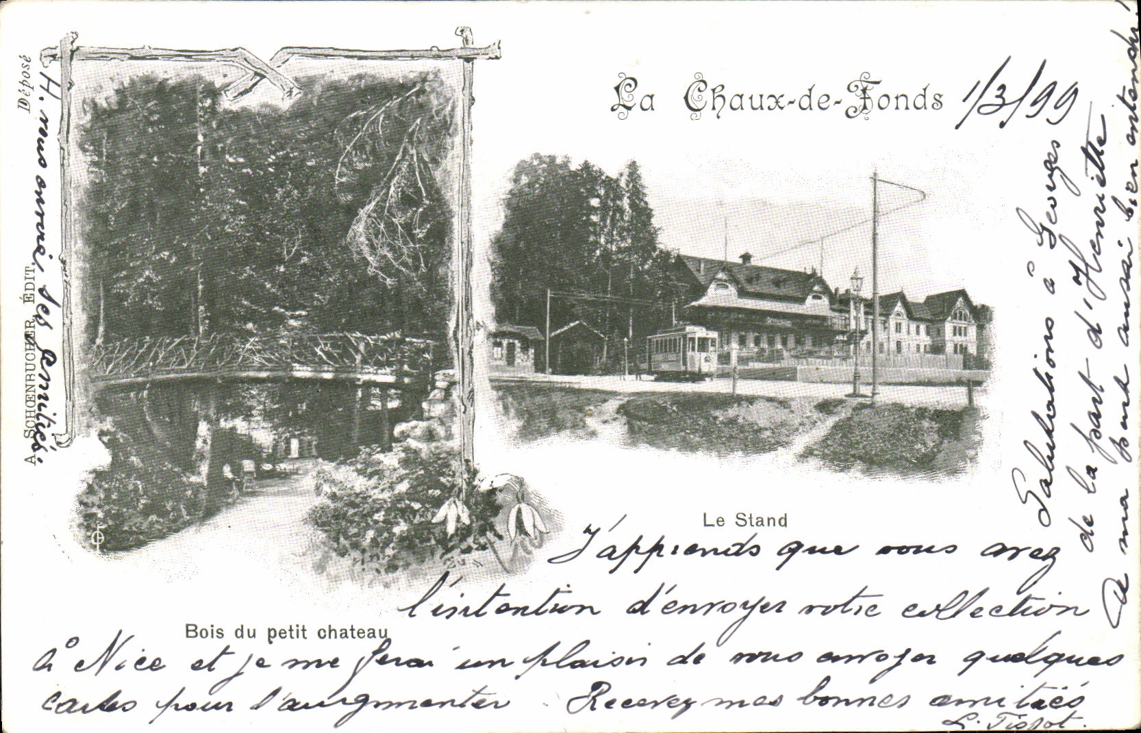 CPA Suisse La Chaux de Fonds Le stand Bois du petit chateau CArte 1899