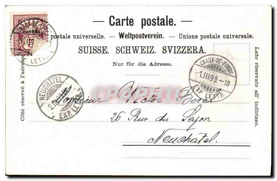 CPA Suisse La Chaux de Fonds Le stand Bois du petit chateau CArte 1899 — Rückseite