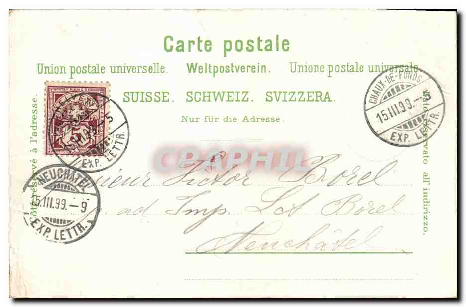 CPA Suisse La Chaux de Fonds Grande fontaine Rue leopold Robert  — Rückseite