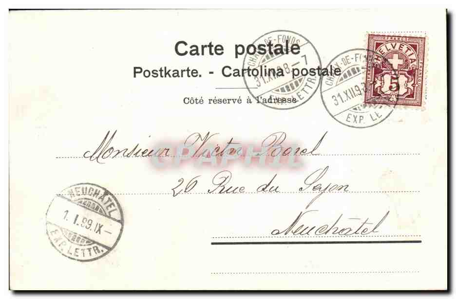 CPA Suisse La Chaux de Fonds Rue Daniel Jean Richard CArte 1899 — Rückseite