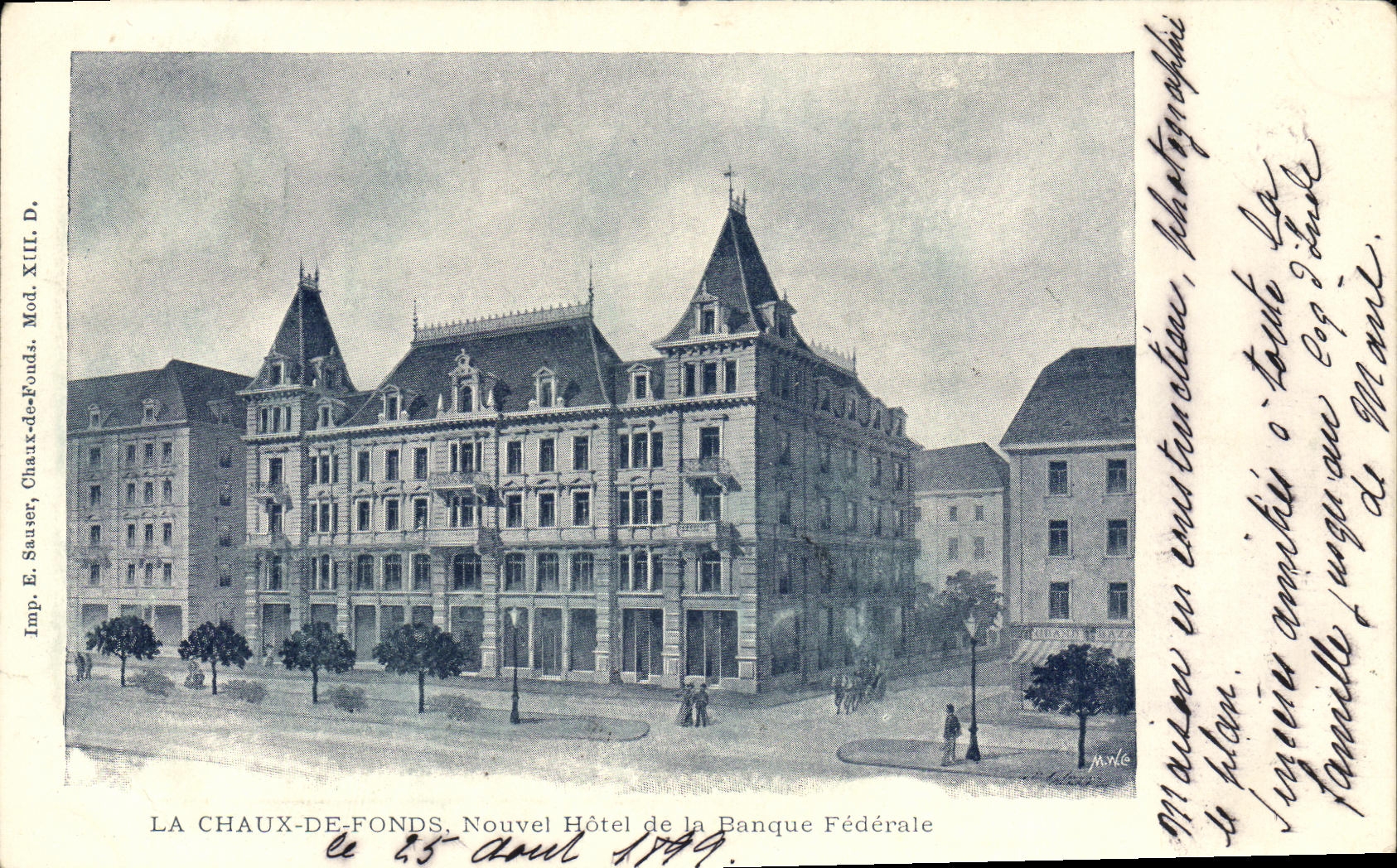 CPA Suisse La Chaux de Fonds Nouvel Hotel de la banque federale Carte 1899