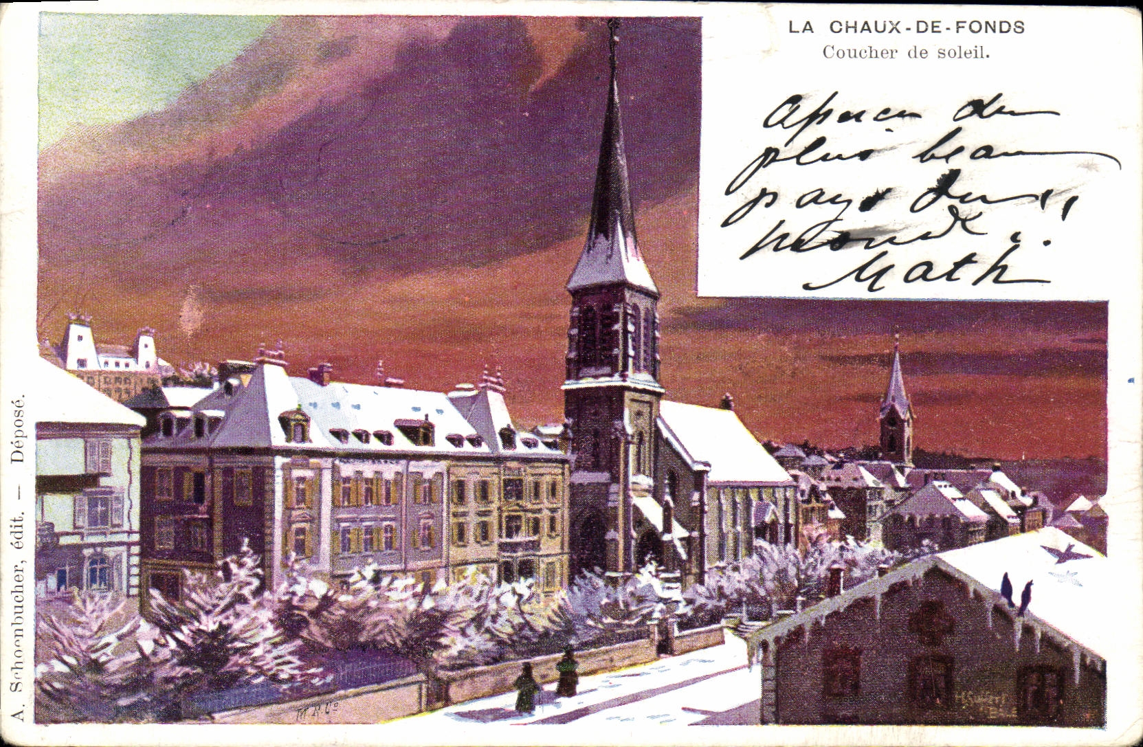 CPA Suisse La Chaux de Fonds Coucher de soleil Carte 1899