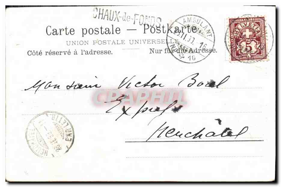 CPA Suisse La Chaux de Fonds Coucher de soleil Carte 1899 — Rückseite