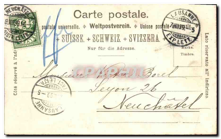 CPA Suisse Lausanne Chateau Carte 1899 — Back