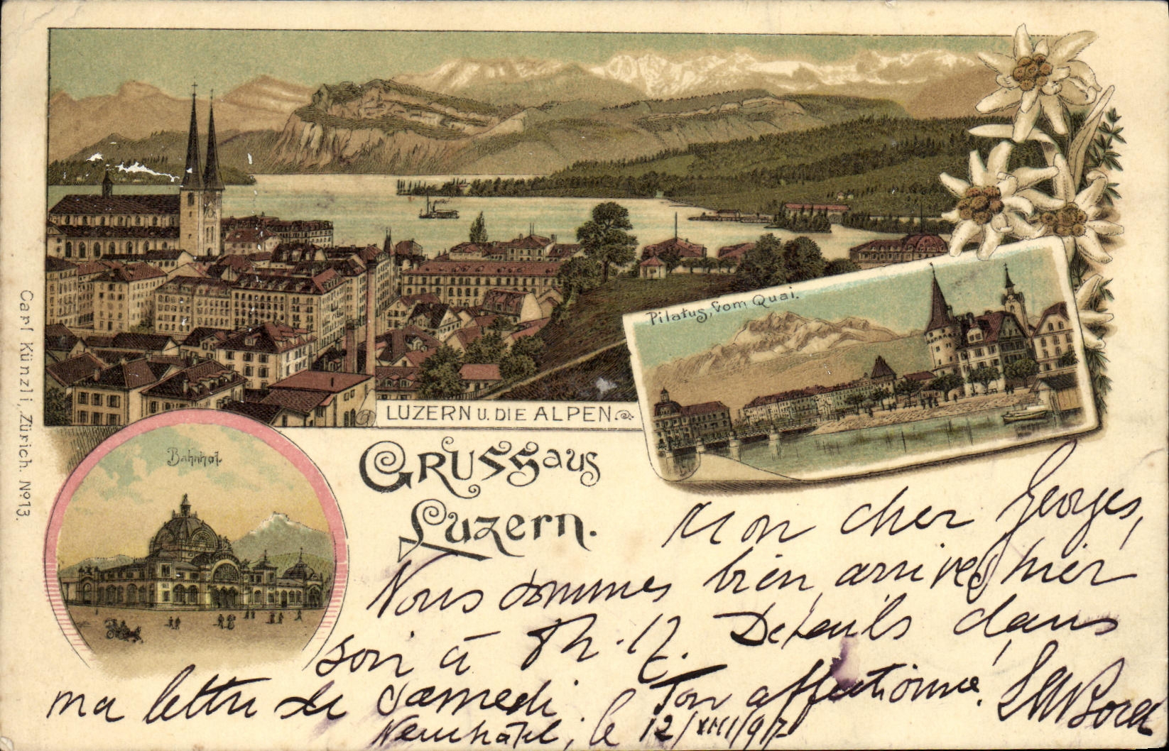 Luzern et les Alpes — Carl Kunzli, Zurich, N°13