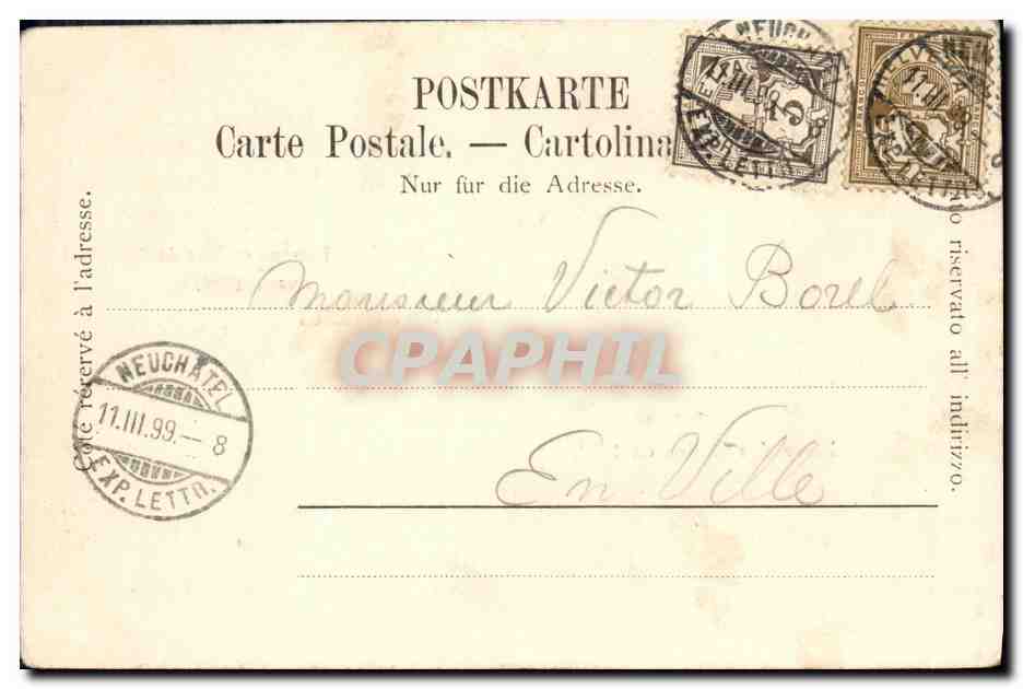 CPA Suisse Neuchatel Place des halles en 1836 Hotel du Faucon et rue de l Hopital avant 1825 — Verso