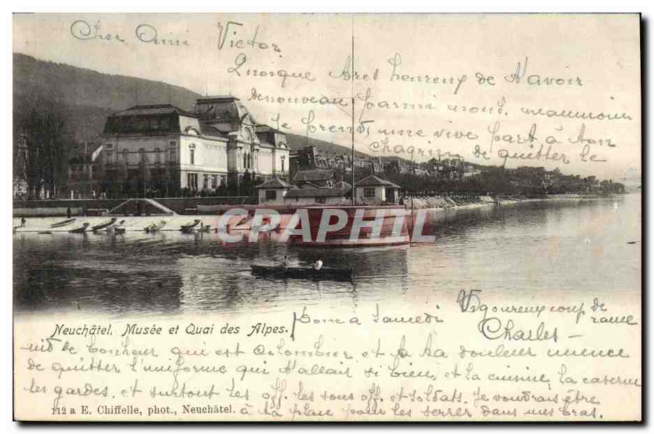 CPA Suisse Neuchatel Musee et quai des Alpes 