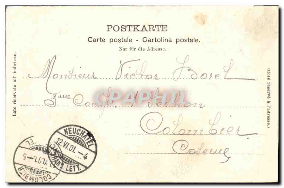 CPA Suisse Neuchatel Musee et quai des Alpes  — Verso