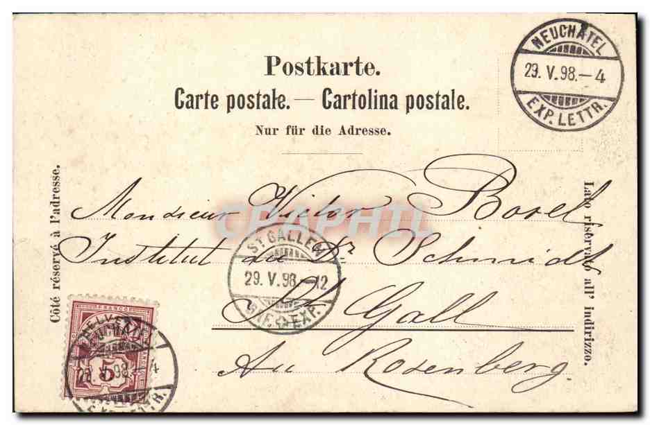 CPA Suisse Neuchatel Carte 1898 — Rückseite