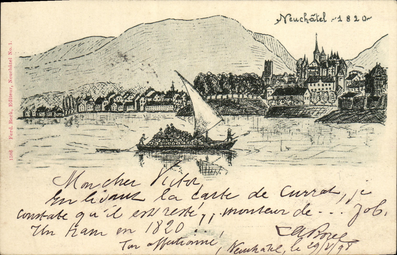 CPA Suisse Neuchatel 1820 Bateau Carte 1898
