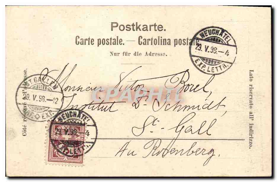 CPA Suisse Neuchatel 1820 Bateau Carte 1898 — Verso