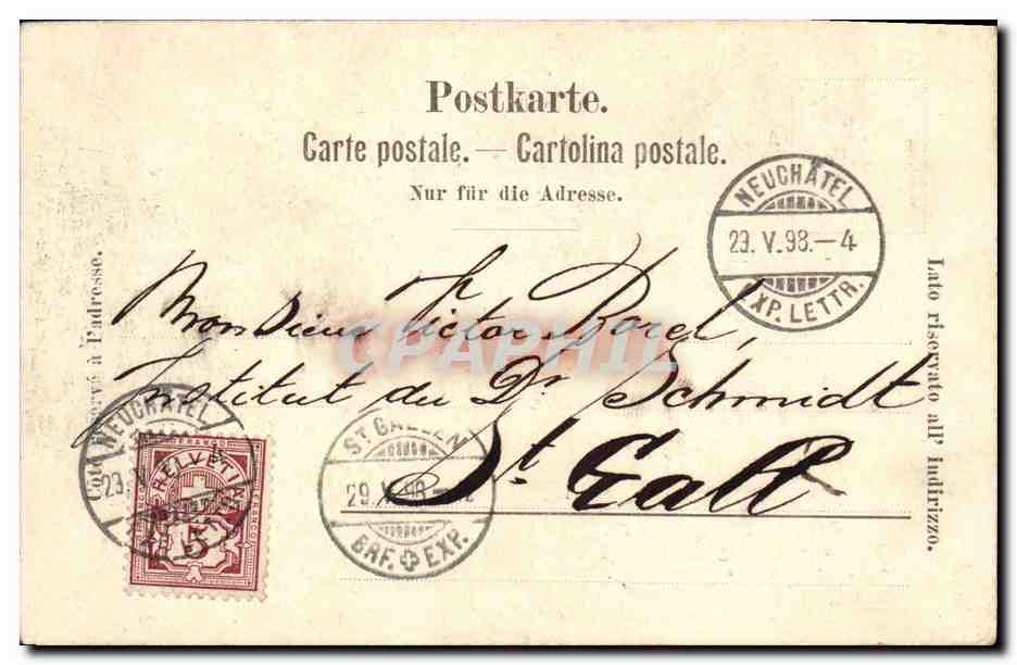 CPA Suisse Neuchatel Carte 1898 — Rückseite