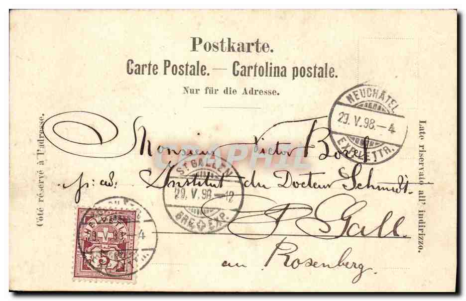 CPA Suisse Neuchatel CArte 1898 — Rückseite