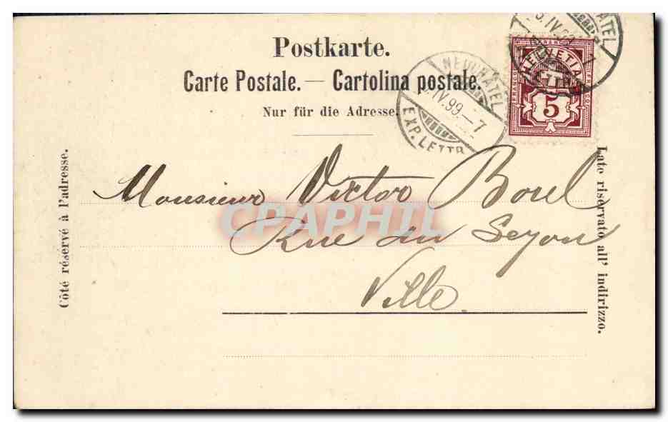 CPA Suisse Neuchatel Carte 1899 — Verso