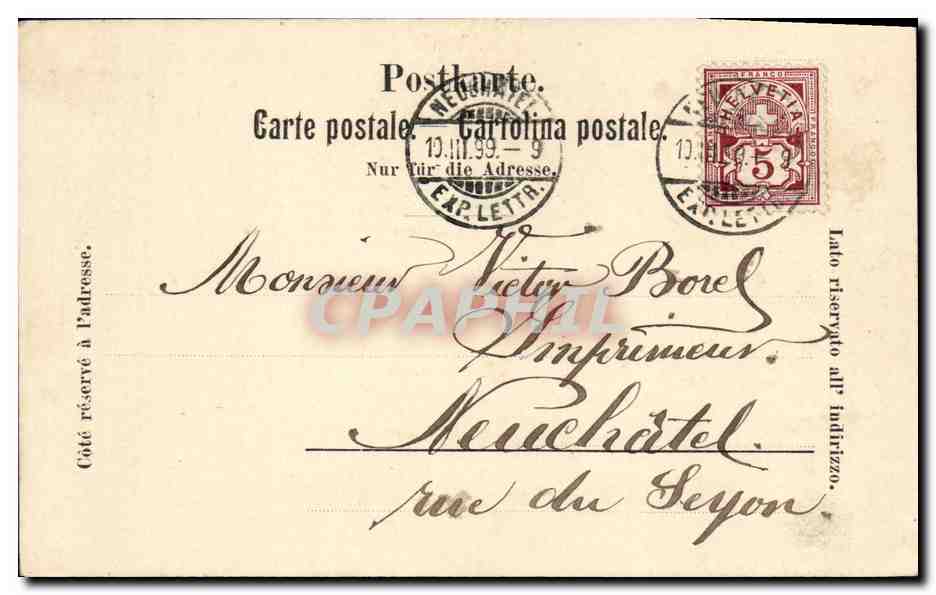 CPA Suisse Neuchatel Officier d infanterie 1812 Fusillier d infanterie Militaria Carte 1899 — Rückseite
